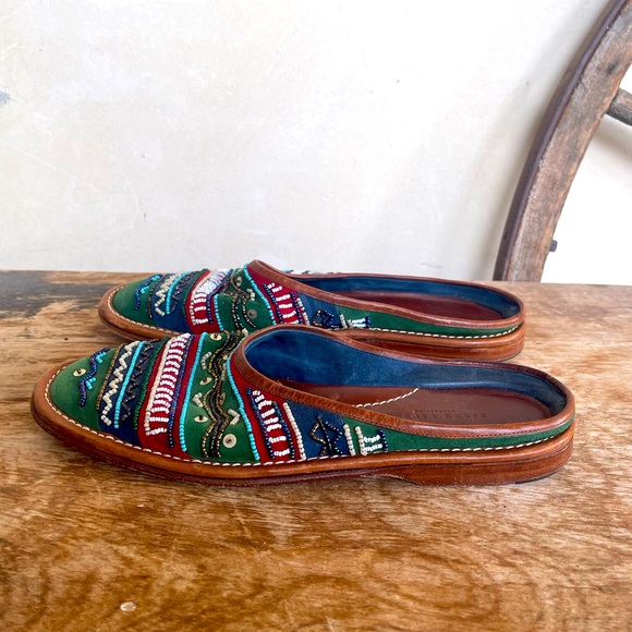 RALPH LAUREN COLLECTION Unique Colorful Beaded Soft Suede Mule Flats 37.5B ITALY - Picture 8 of 12
